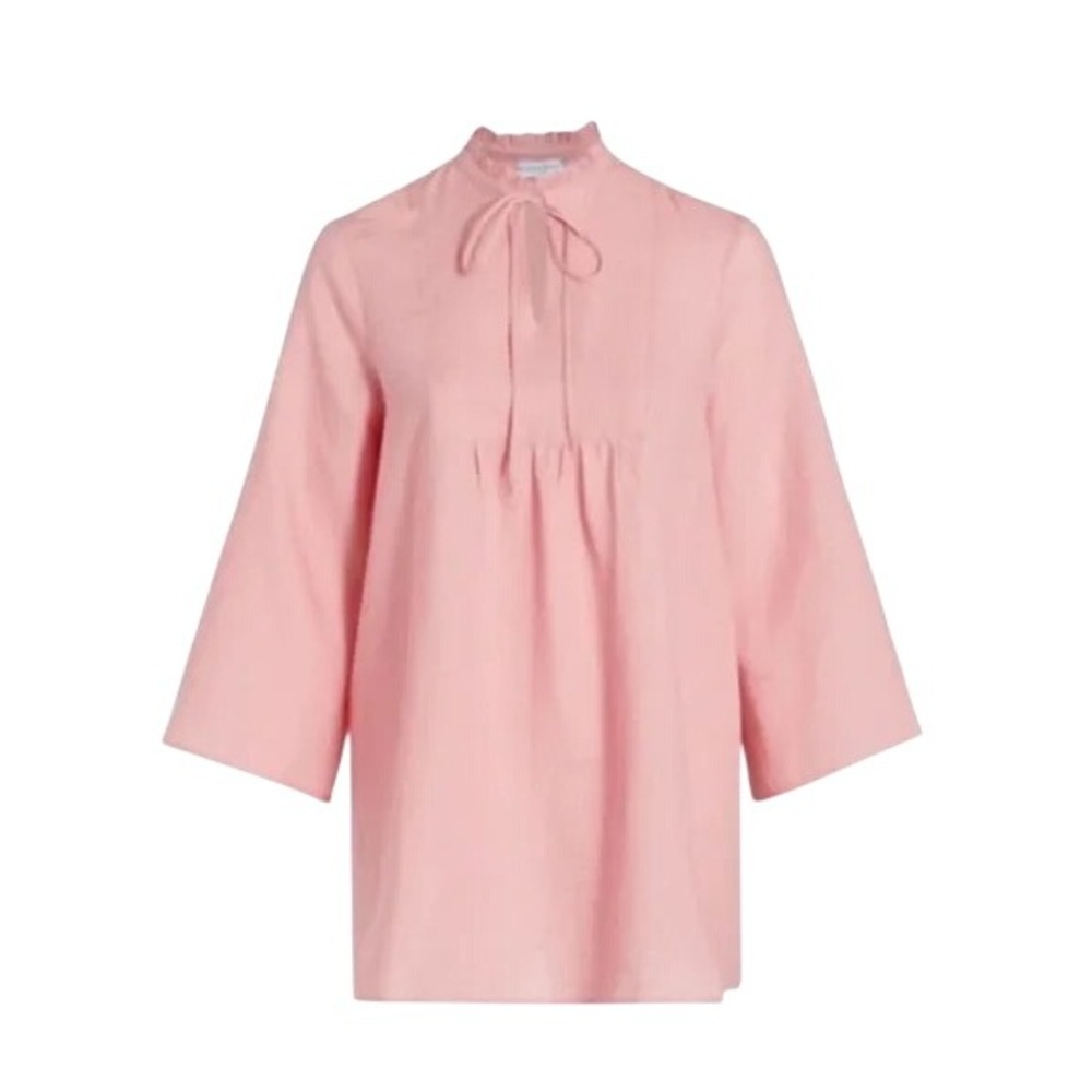Harshman NEW Aras Linen Tunic Dress Soft Pink Split-Neck Bell Sleeve Size Medium